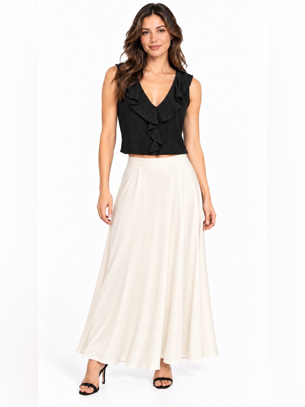 Zara Black Ruffle V-Neck Sleeveless Camisole